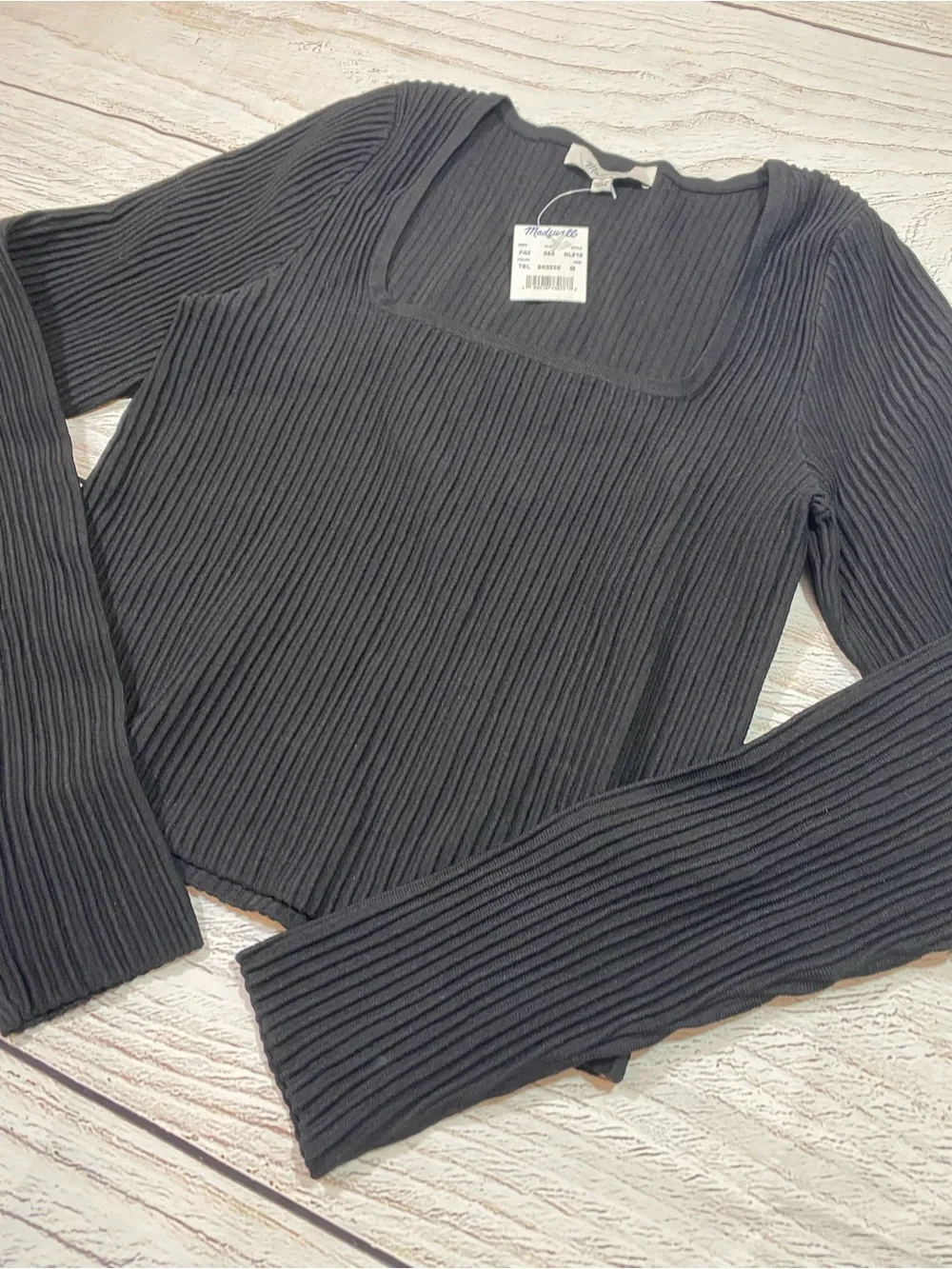 Madewell Ottoman Pullover Crop Black Ribbed Sweater Long Sleeve Medium - Picture 5 of 13